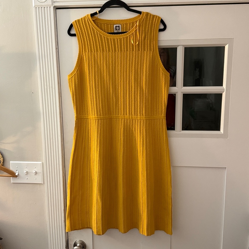 Anne Klein Women's Cezanne Yellow Textured Fit & Flare Dress size XL